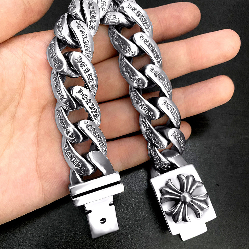 Chrome Hearts Retro plus Cross Box ID Classica Chain Bracelet 925 Sterling Silver