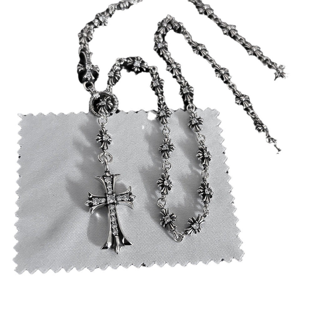 Cross Inlaid with White Diamond Necklace