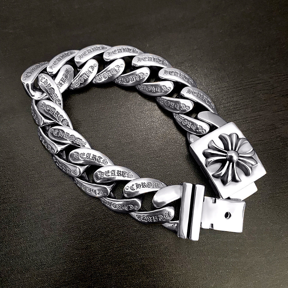 Chrome Hearts Retro plus Cross Box ID Classica Chain Bracelet 925 Sterling Silver