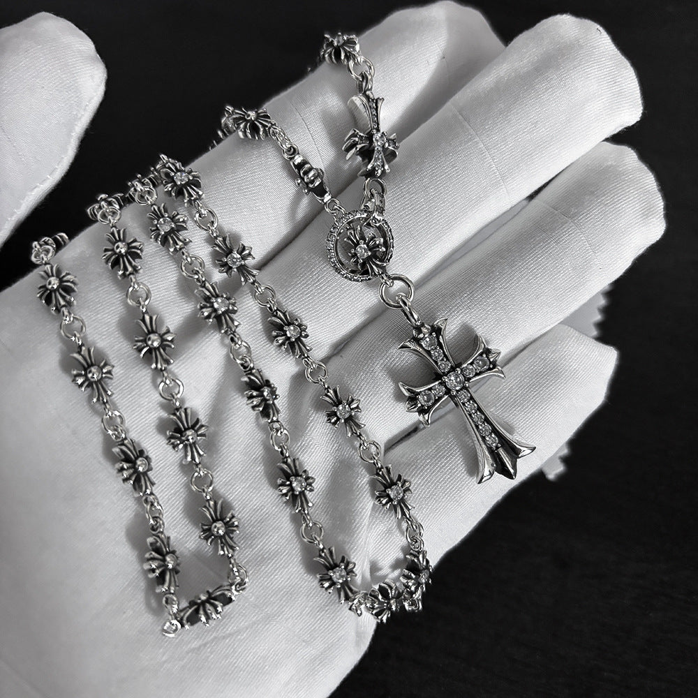 Cross Inlaid with White Diamond Necklace
