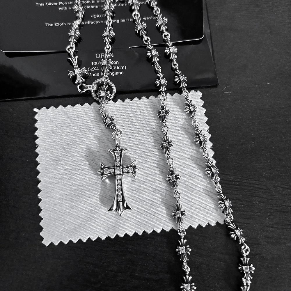 Cross Inlaid with White Diamond Necklace