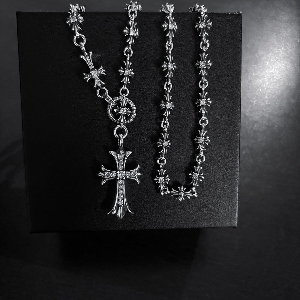 Cross Inlaid with White Diamond Necklace